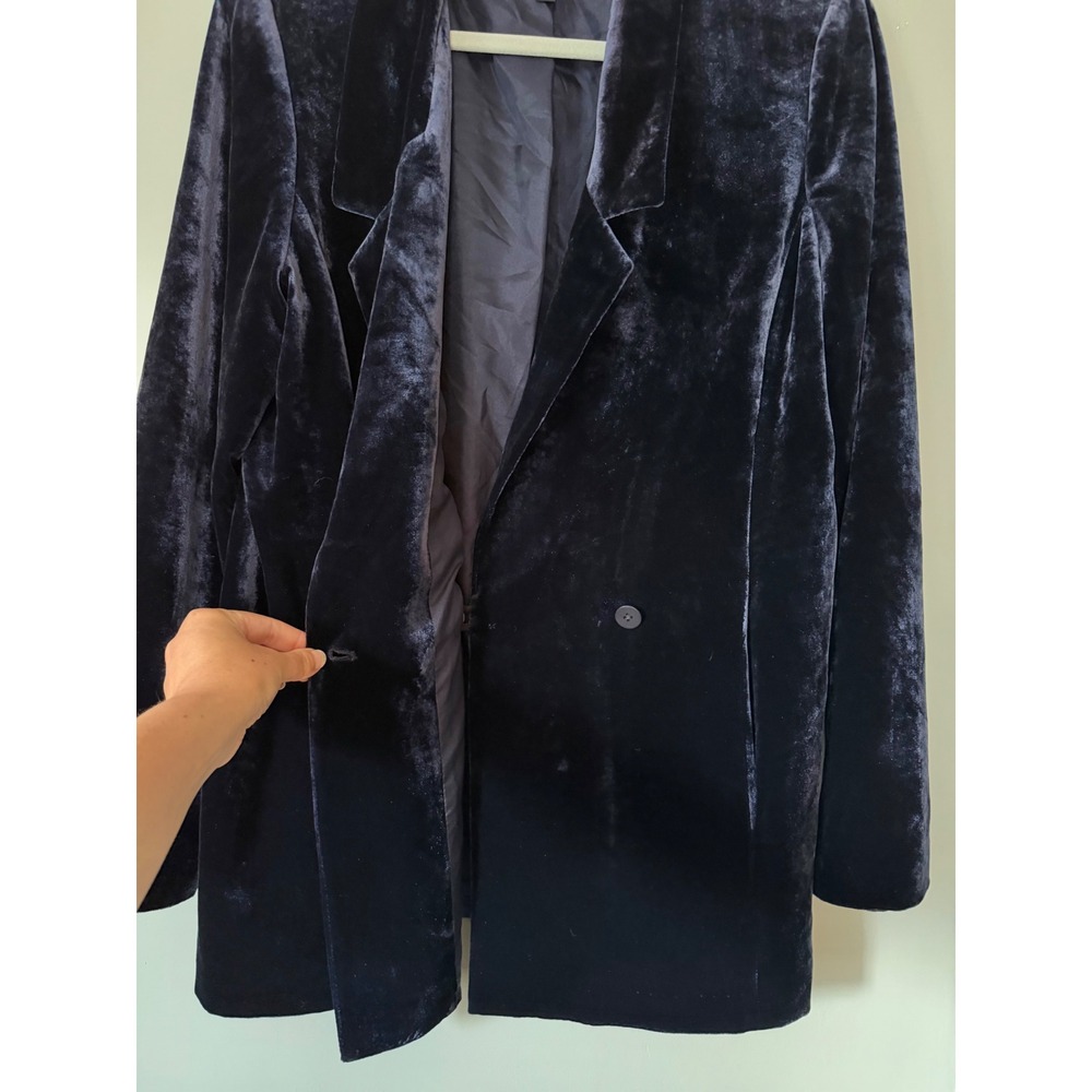 Eileen Fisher Midnight Blue Velvet Silk Blend Blazer Navy Longline Jacket Medium - Picture 8 of 9